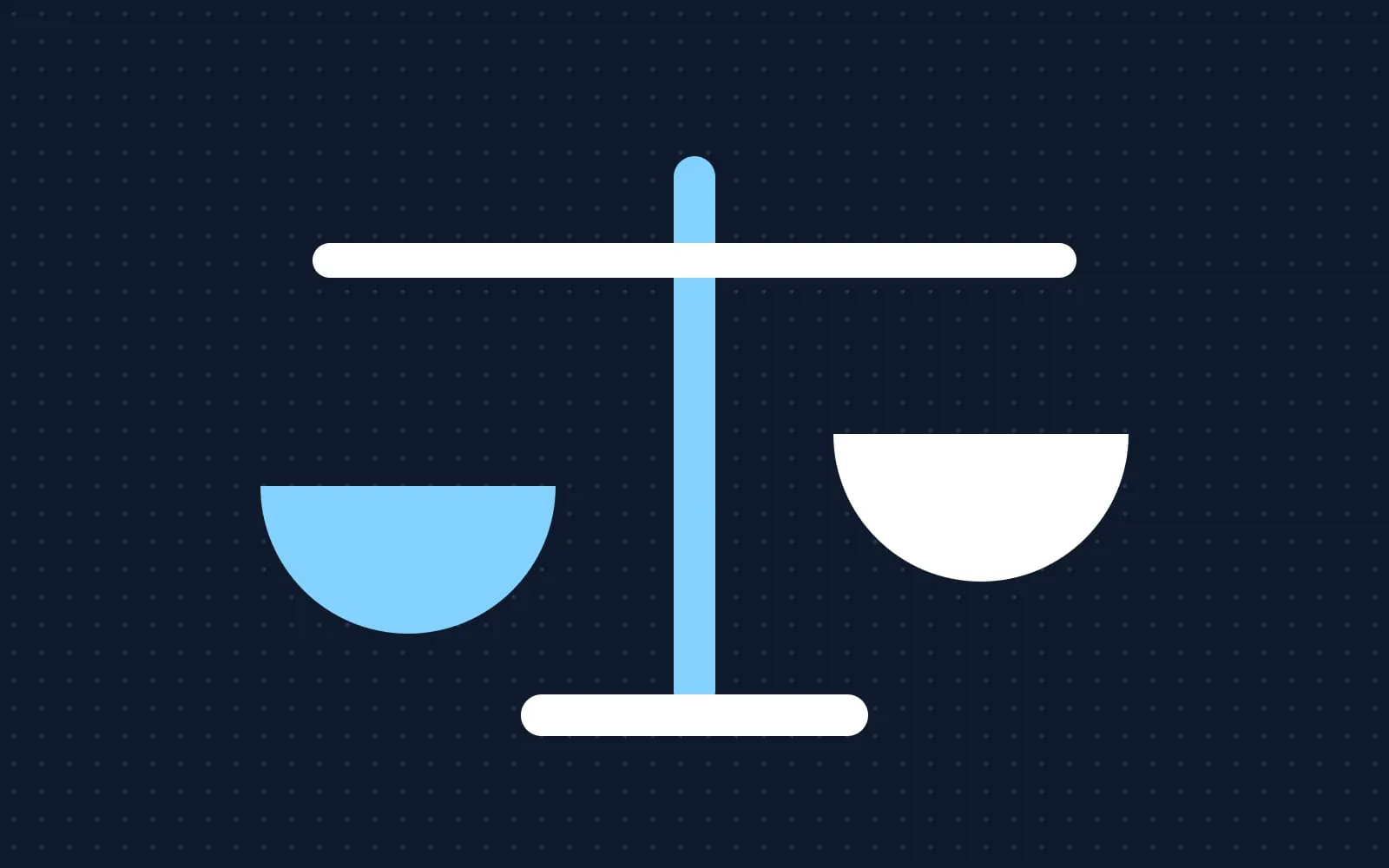 Abstract illustration: a balance scale in light blue and white on a dark background