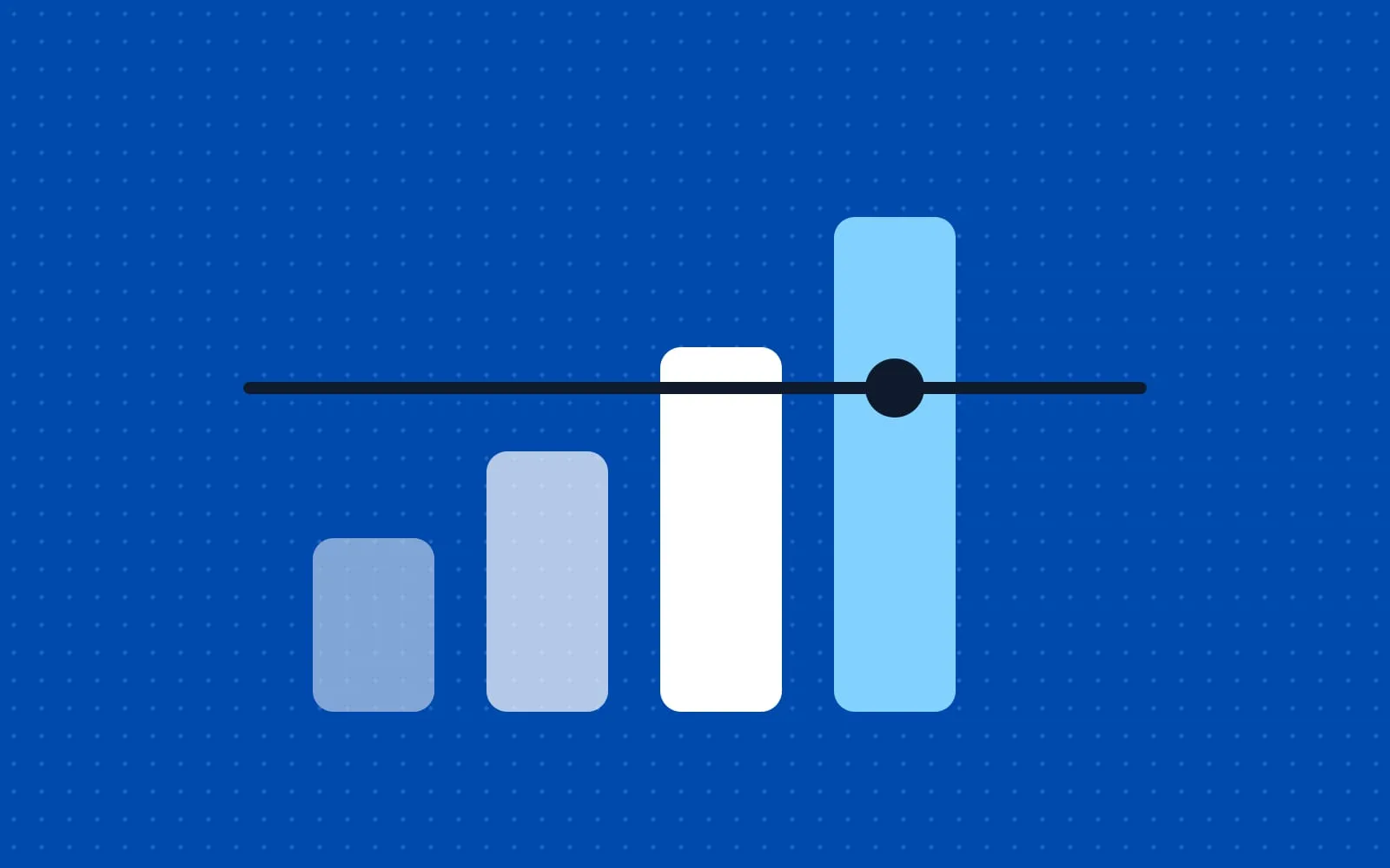Abstract illustration: a rising bar crossing a horizontal threshold line